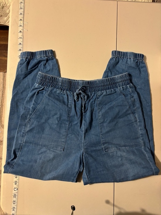 Oat New York Pants - Oat New York Indigo Chambray Denim Joggers Size Medium Model Off Duty Soft Drape
